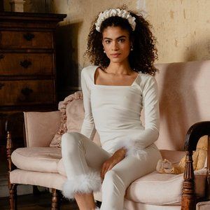 White Satin Curly Headband